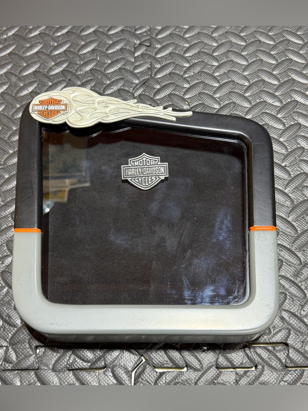 Vintage Harley Davidson Picture Photo Frame Hallmark Cards Flame Logo 4” x 6”